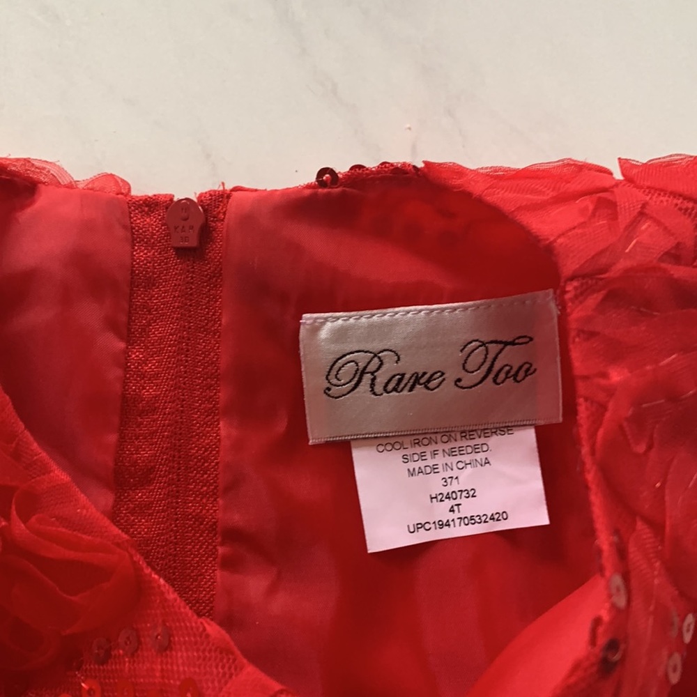 EUC Red Flower Sparkle Dress 4T - Picture 5 of 5